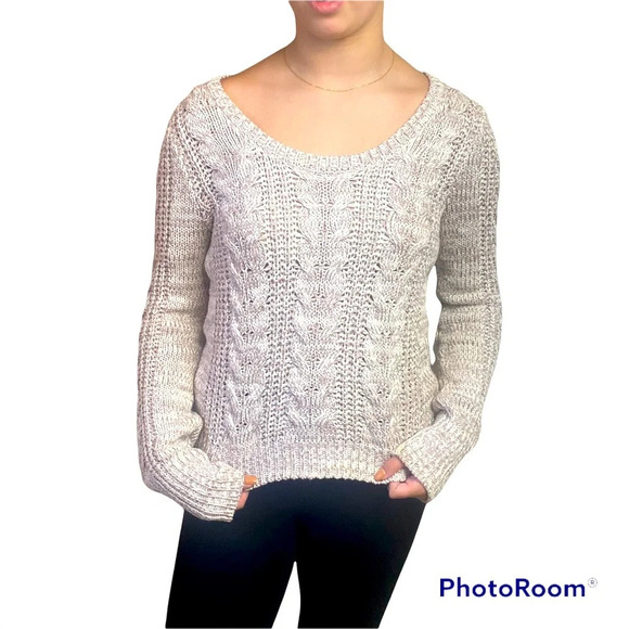 Free People cable knit sweater tan and cream small - Picture 2 of 10